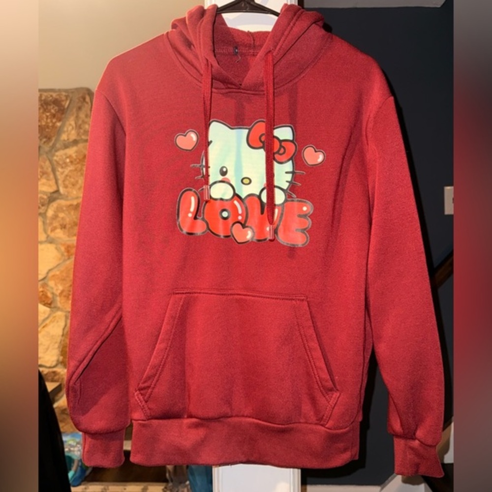 Hello Kitty Valentine’s Hoodie Women’s Small Red Love Graphic Pullover Cute